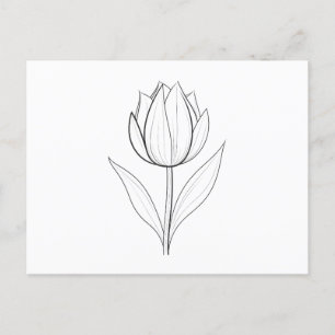 Schwarz-weiße Tulip Line Art Postkarte