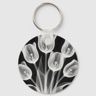 Schwarz-Weiße Tulpen Elegantes Monochrom Schlüsselanhänger