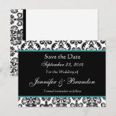 Schwarz-weiße TürkisDamaske Rett Datum Postkarte (Vorne/Hinten)