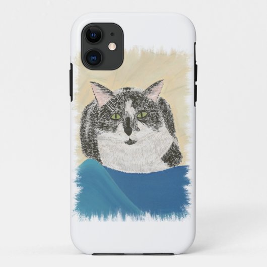 Schwarz-weiße Tuxedo Katze auf Blue iPhone 5 Hülle (Rückseite)