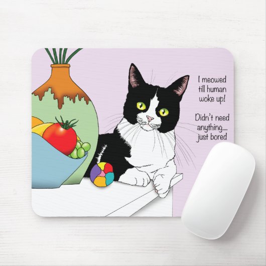 Schwarz-weiße Tuxedo lustige Katze Mousepad (Mit Mouse)