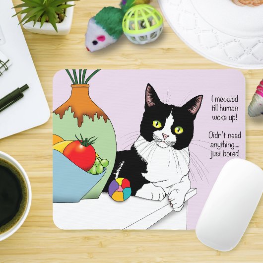 Schwarz-weiße Tuxedo lustige Katze Mousepad