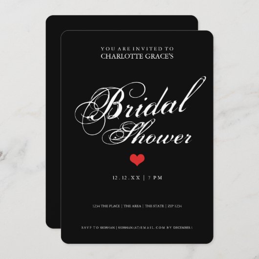 Schwarz-weiße Typografie Brautparty Modernes Einfa Einladung (Vorne/Hinten)