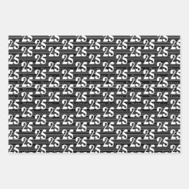 Schwarz-weiße Typografiknummern 25. Geburtstag Geschenkpapier Set