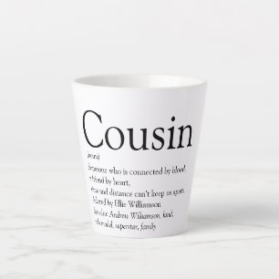 Schwarz-weiße typografische Cousin-Definition  Milchtasse