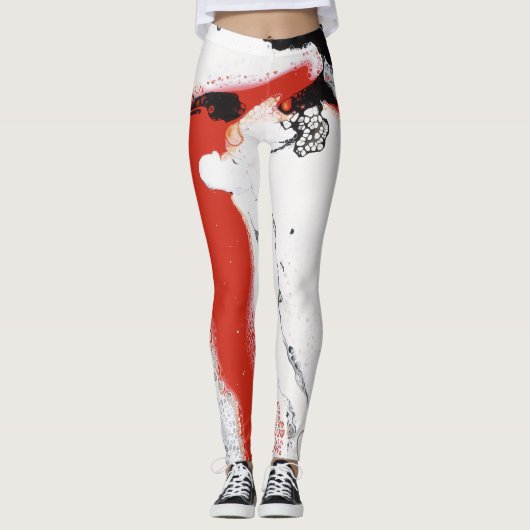 Schwarz-, weiße u. Roteabstrakte Leggings - "oh (Vorderseite)