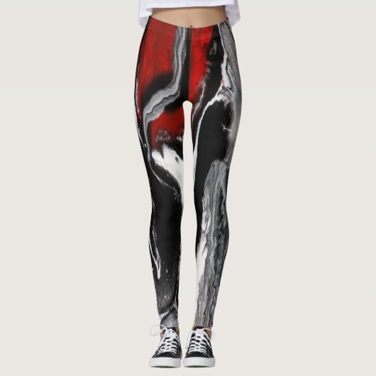 Schwarz-, weiße u. Roteabstrakte Leggings - "seien (Vorderseite)