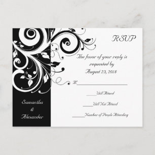 Schwarz +Weiße Umdrehungswirbel für Hochzeit RSVP  Einladungspostkarte