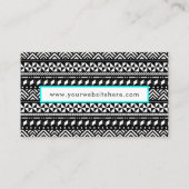 Schwarz-weiße und Aqua Tribal Zigzag Visitenkarte (Rückseite)