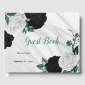Schwarz-weiße und aquamarine Blume, grauer botanis Gästebuch (Vorderseite)