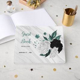 Schwarz-weiße und aquamarine Blume, grauer botanis Gästebuch