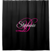 Schwarz-weiße und Extravagante rosa Monogramm Duschvorhang (Vorderseite)