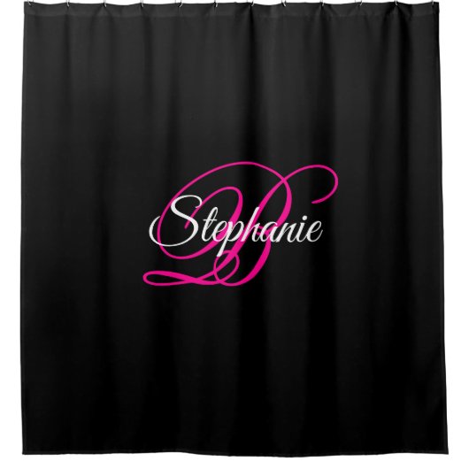 Schwarz-weiße und Extravagante rosa Monogramm Duschvorhang (Vorderseite)