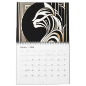 Schwarz-weiße und Gold Art Deco Cat Kalender (Jan 2026)