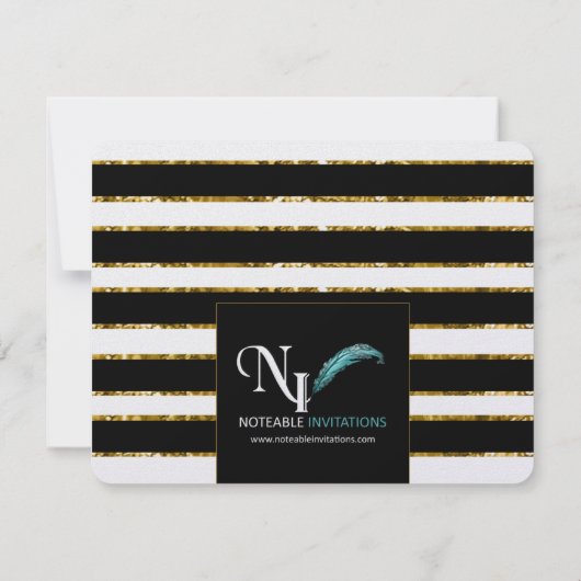 Schwarz-weiße und Gold Glitzer Hochzeit Sichern Si Save The Date (Rückseite)