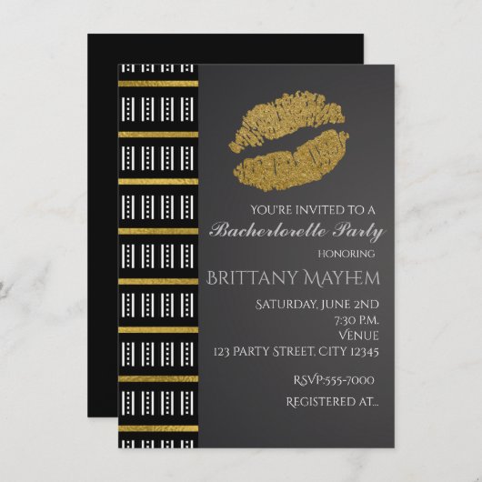 Schwarz-weiße und goldene Imitate Shimmer Lippen K Einladung (Vorne/Hinten)