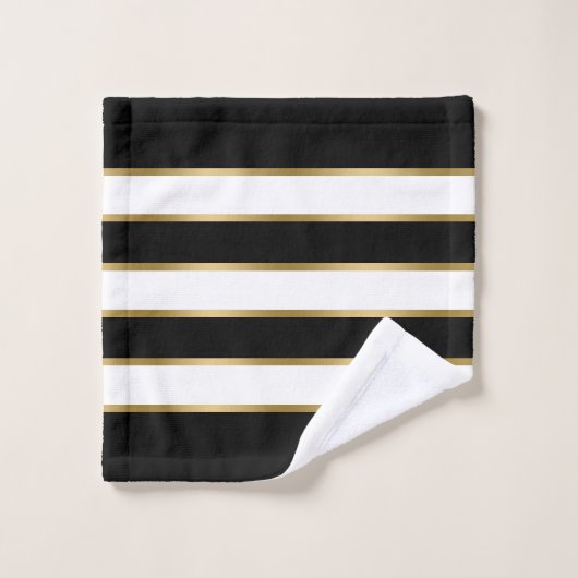 Schwarz-weiße und goldene Streifen Badhandtuch Set (Waschlappen)