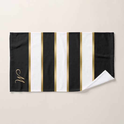 Schwarz-weiße und goldene Streifen Badhandtuch Set (Handtuch)