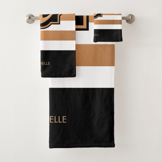 Schwarz-weiße und goldene Streifen Badhandtuch Set (Insitu)