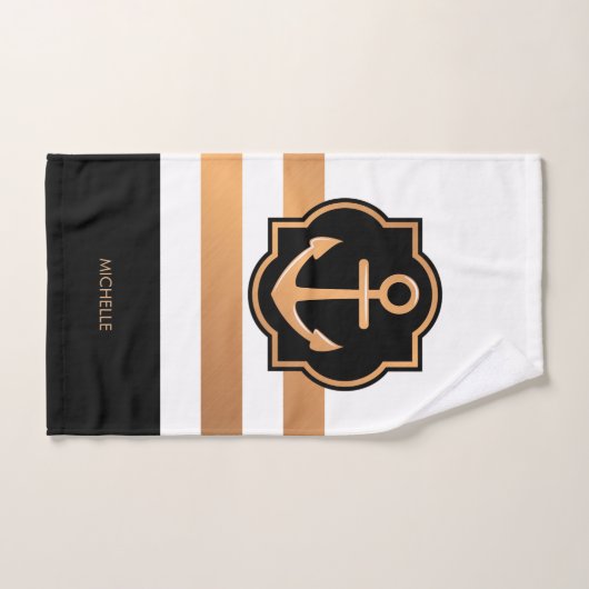 Schwarz-weiße und goldene Streifen Badhandtuch Set (Handtuch)