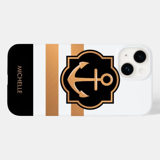 Schwarz-weiße und goldene Streifen Case-Mate iPhone Hülle (Rückseite (Horizontal))