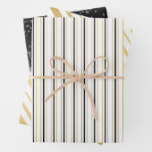 Schwarz-weiße und goldene Streifen Geschenkpapier Set (Beispiel)