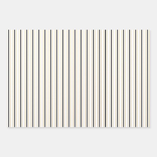 Schwarz-weiße und goldene Streifen Geschenkpapier Set (Vorderseite)