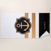 Schwarz-weiße und goldene Streifen Strandtuch (Vorderseite)