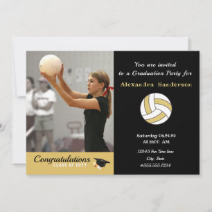 Schwarz-weiße und Goldene Volleyball-Abschlussfeie Einladung