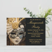 Schwarz-weiße und Goldmasquerade-Party Einladungen (Stehend Vorderseite)