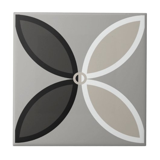 Schwarz-weiße und graue Blütenblätter mit vier Blu Fliese (Vorderseite)