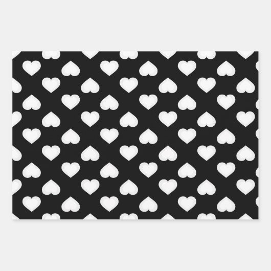Schwarz-weiße und graue Herzen Geschenkpapier Set (Vorderseite)