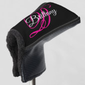 Schwarz-weiße und Hot-Pink-Extravagant-Script-Mono Golf Headcover (3/4 Vorderseite)