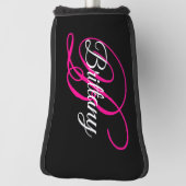 Schwarz-weiße und Hot-Pink-Extravagant-Script-Mono Golf Headcover (Rotieren 90)