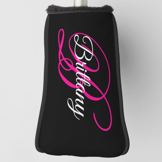 Schwarz-weiße und Hot-Pink-Extravagant-Script-Mono Golf Headcover (Rotieren 90)