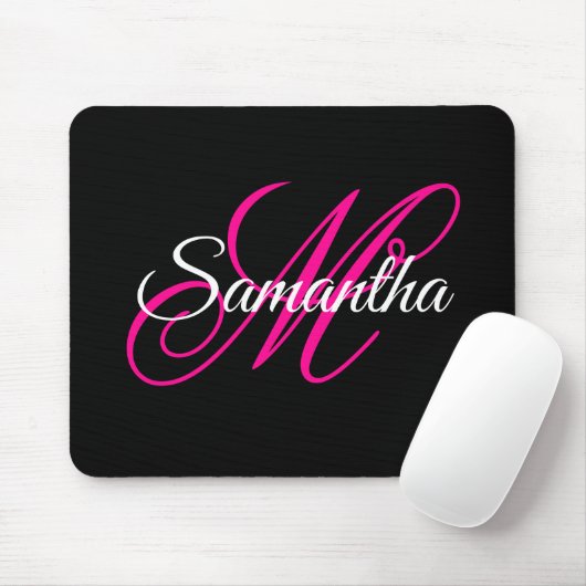 Schwarz-weiße und Hot-Pink-Extravagant-Script-Mono Mousepad (Mit Mouse)