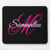 Schwarz-weiße und Hot-Pink-Extravagant-Script-Mono Mousepad (Vorne)