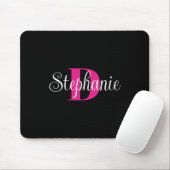 Schwarz-weiße und Hot-Pink-Girl-Modern-Monogramm Mousepad (Mit Mouse)
