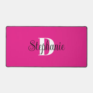 Schwarz-weiße und Hot-Pink-Niedliche Girl-Monogram Schreibtischunterlage