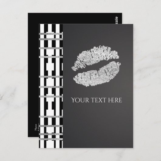 Schwarz-weiße und Imitate Silberschimmer Lippen-Er Postkarte (Vorne/Hinten)