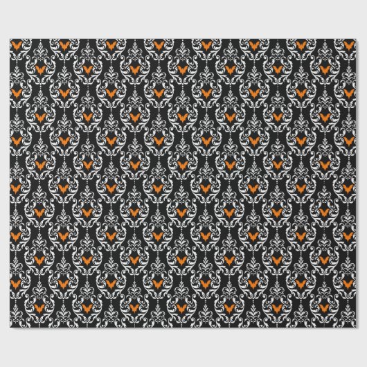 Schwarz-weiße und orangefarbene Damassobas Geschenkpapier (Flach)