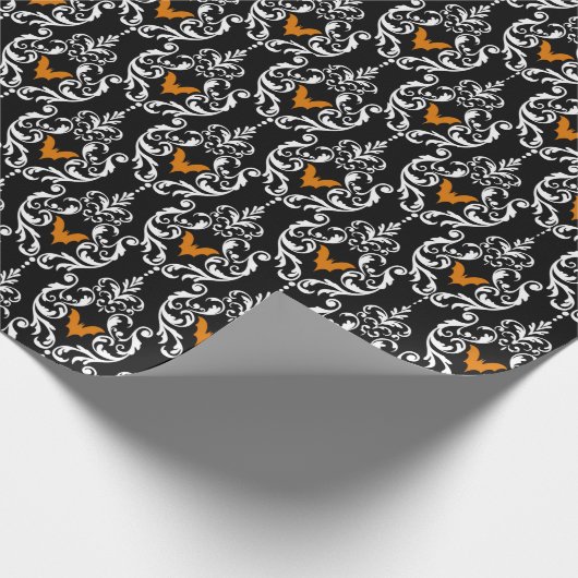 Schwarz-weiße und orangefarbene Damassobas Geschenkpapier (Ecke)