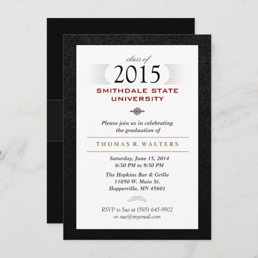 Schwarz-weiße und Red Formal Grad Einladung (Vorne/Hinten)
