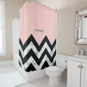 Schwarz-weiße und rosa Chevronen Duschvorhang (Beispiel)