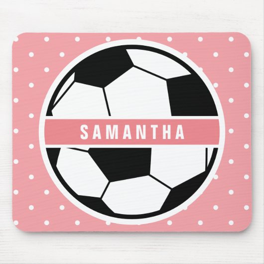 Schwarz-weiße und rosa Girly Sporty-Fußball-Monogr Mousepad (Vorne)