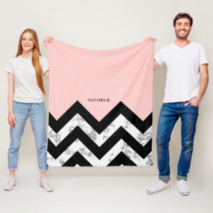 Schwarz-weiße und rosa Sparren Fleecedecke