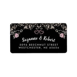 Schwarz-weiße und rosafarbene Blumenschichten Hoch Adressaufkleber