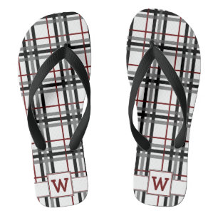 Schwarz-weiße und rote Karierte Flip Flops Badesandalen
