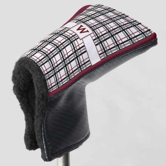 Schwarz-weiße und rote Karierte Putter-Abdeckung Golf Headcover (3/4 Vorderseite)