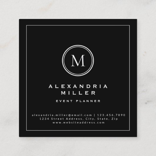 Schwarz-weiße und rote Kirschblüten | Monogramm Quadratische Visitenkarte (Rückseite)